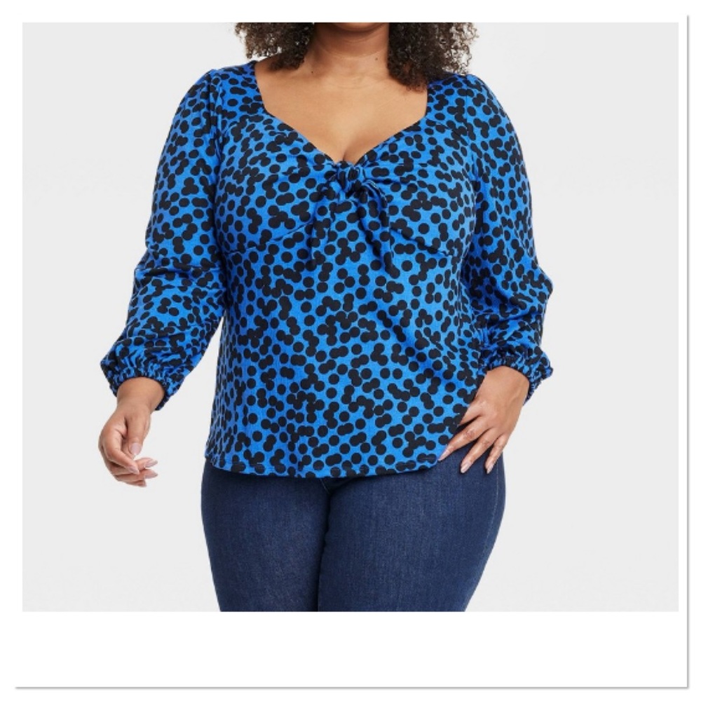 Ava & Viv Plus Size Women’s Long Sleeve Sweetheart Neck Tie Front Jersey T-Shirt